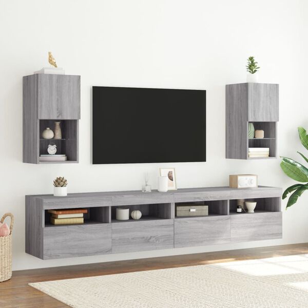 vidaXL TV-Schr&auml;nke mit LED-Leuchten 2 Stk. Grau Sonoma 30,5x30x60 cm
