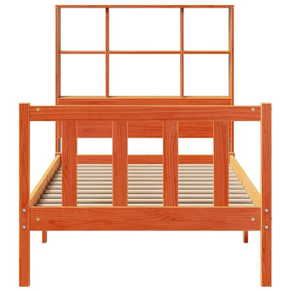 vidaXL Massivholzbett mit Regal ohne Matratze Wachsbraun 75x190 cm