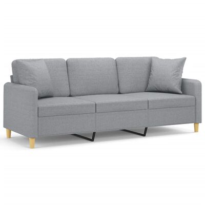 vidaXL 3-Sitzer-Sofa mit Zierkissen Hellgrau 180 cm Stoff