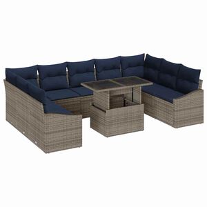 vidaXL Garten-Sofa-Set mit Kissen 10 pcs Grau und Marineblau