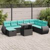 vidaXL 9-tlg. Garten-Sofagarnitur mit Kissen Grau Poly Rattan Akazie