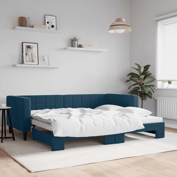 vidaXL Tagesbett Ausziehbar Blau 90x200 cm Samt