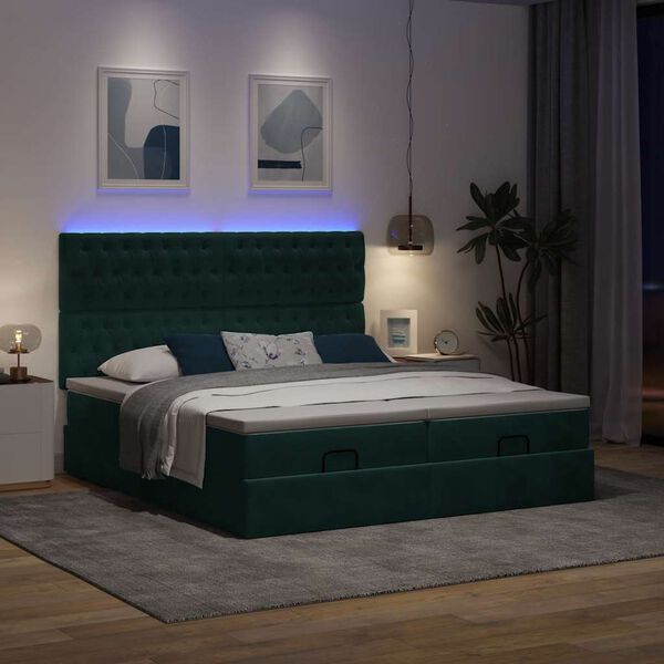 vidaXL Ottoman-Bett mit Matratzen & LEDs Dunkelgr&uuml;n 180x200 cm Samt