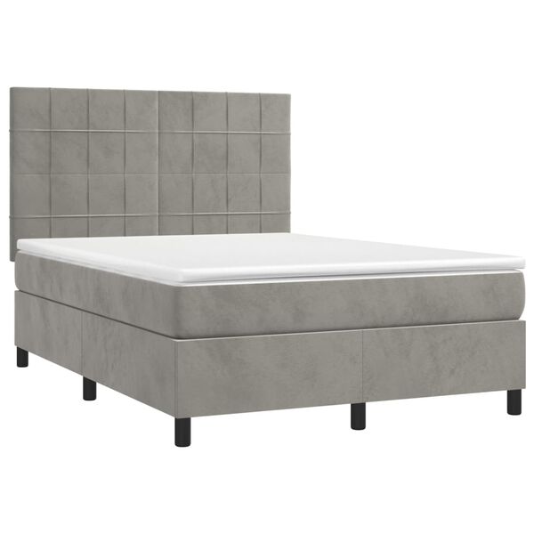 vidaXL Boxspringbett mit Matratze Hellgrau 140x190 cm Samt