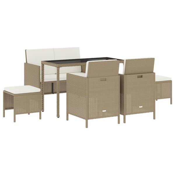 vidaXL 6-tlg. Garten-Essgruppe mit Kissen Beige Poly Rattan