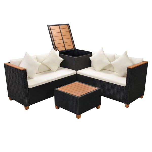 vidaXL 4-tlg. Garten-Lounge-Set mit Auflagen Poly Rattan Schwarz