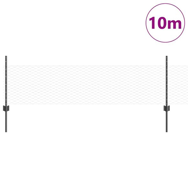 vidaXL Zaun und Pfosten Grau 0,5 x 10 m Stahl