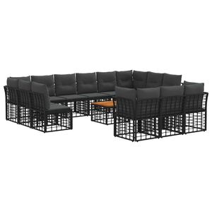 vidaXL Outdoor-Sofagarnitur 14 stk. Schwarz und Dunkelgrau Polyester