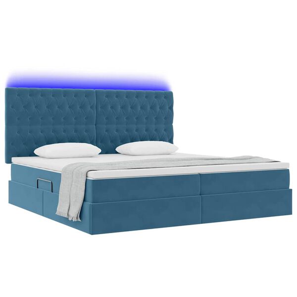 vidaXL Bett mit Stauraum und LED mit LED Dunkelblau 200 x 200 cm Samt