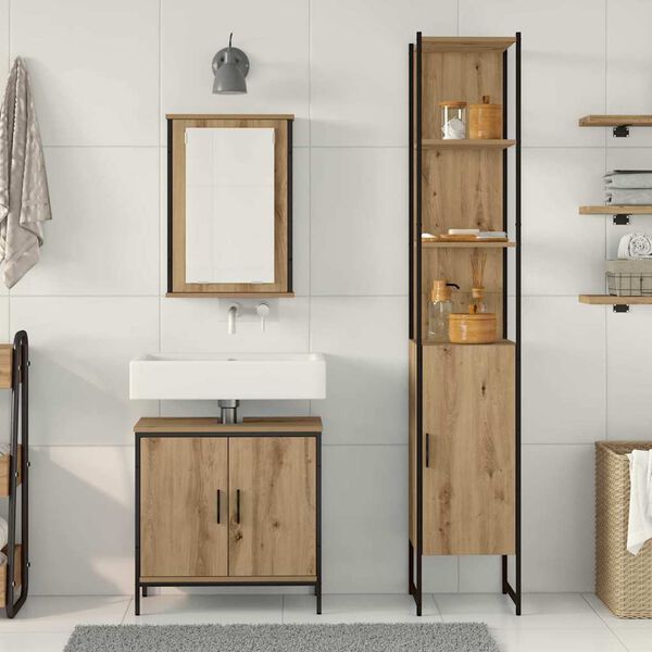 vidaXL Badezimmerm&ouml;bel Set mit Regal mit T&uuml;r 3 pcs Braun Holzwerkstoff