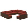 vidaXL 11-tlg. Garten-Lounge-Set mit Kissen Braun Poly Rattan