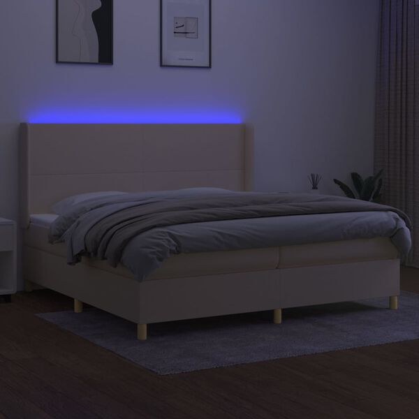 vidaXL Boxspringbett mit Matratze & LED Creme 200x200 cm Stoff