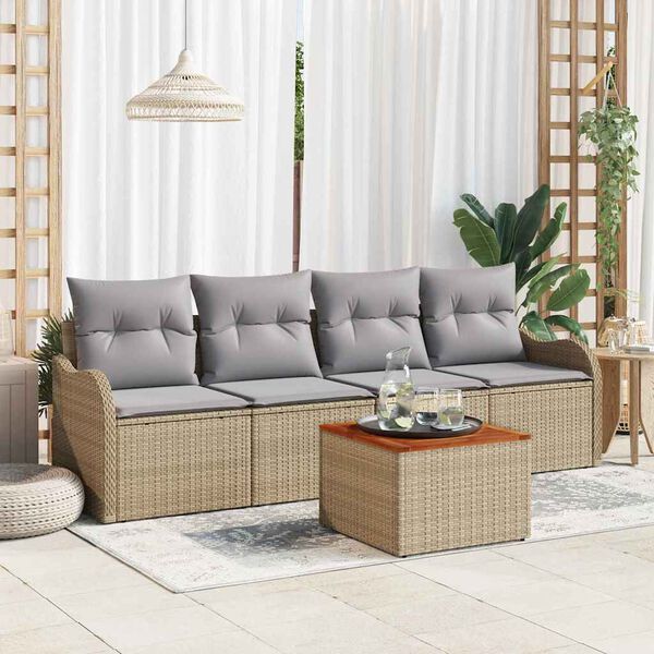 vidaXL Gartensofa-set mit Kissen 5 pcs Beige Poly-Rattan