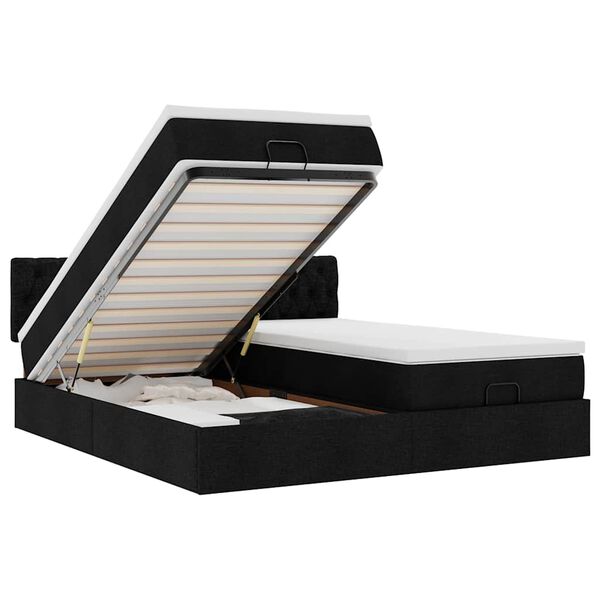 vidaXL Ottoman-Bett mit Matratzen & LEDs Schwarz 160x200 cm Stoff