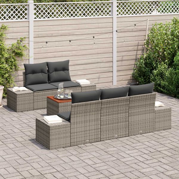 vidaXL Gartensofa-set mit Speicher 6 pcs Grau Poly-Rattan