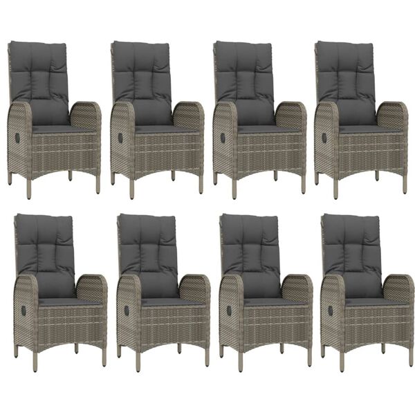 vidaXL 9-tlg. Garten-Essgruppe mit Kissen Schwarz und Grau Poly Rattan