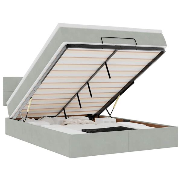 vidaXL Ottoman-Bett mit Matratze & LEDs Hellgrau 140x190 cm Samt
