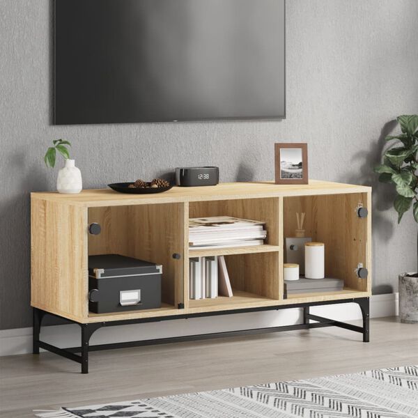 vidaXL TV-Schrank mit Glastüren Sonoma-Eiche 102x37x50 cm