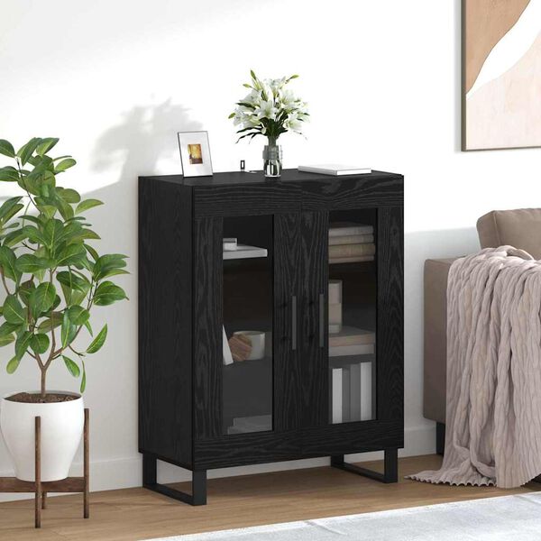 vidaXL Sideboard Schwarz Eichen-Optik 69,5 x 34 x 90 cm Holzwerkstoff