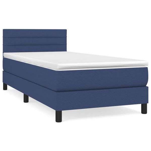 vidaXL Boxspringbett mit Matratze Blau 90x200 cm Stoff