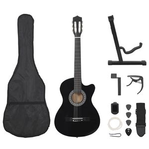vidaXL 12-tlg Westerngitarre Set mit 6 Saiten Schwarz 38"
