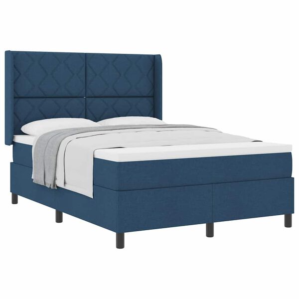 vidaXL Boxspringbett mit Matratze mit Kopfteil Blau 140 x 200 cm Stoff