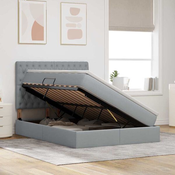 vidaXL Bett mit Stauraum und LED Hellgrau 140 x 200 cm Polyester
