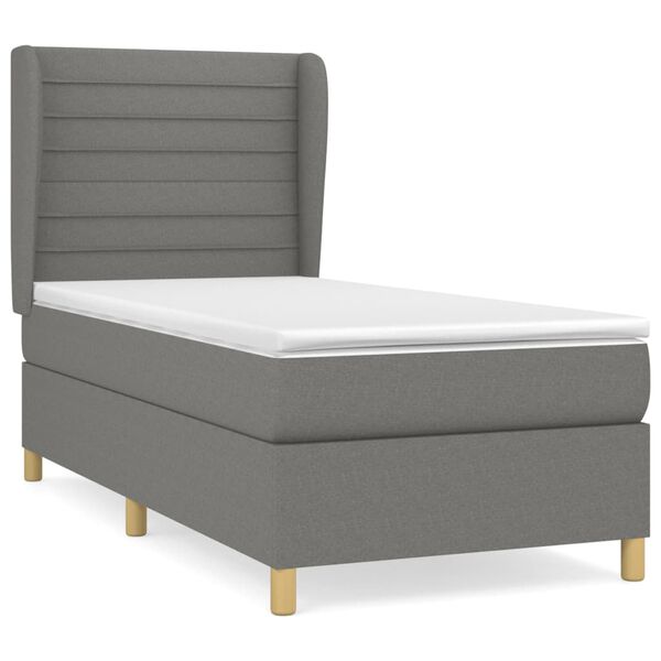 vidaXL Boxspringbett mit Matratze Dunkelgrau 90x200 cm Stoff