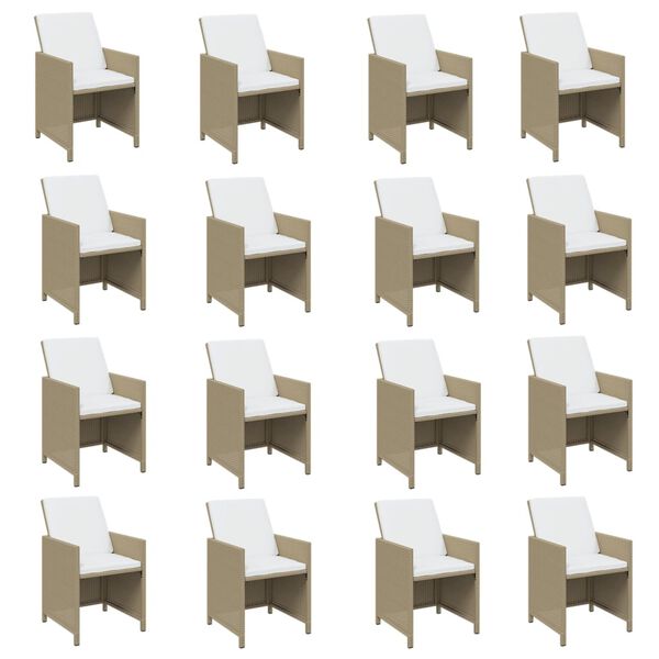 vidaXL 17-tlg. Garten-Essgruppe mit Kissen Poly Rattan Beige