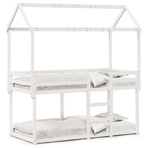 vidaXL Etagenbett mit Dach Wei&szlig; 90x190 cm Massivholz Kiefer