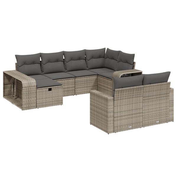 vidaXL 10-tlg. Garten-Sofagarnitur mit Kissen Grau Poly Rattan