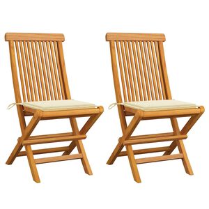 vidaXL Gartenst&uuml;hle mit Cremewei&szlig;en Kissen 2 Stk. Massivholz Teak