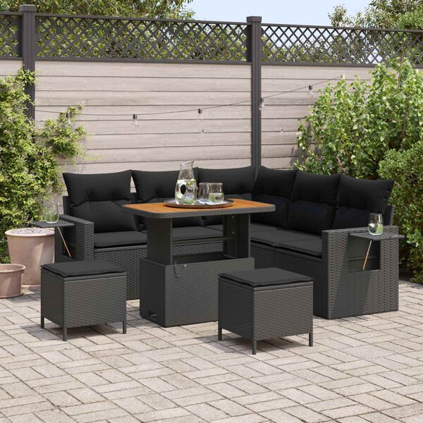 vidaXL Gartensofa-set mit Kissen 9 pcs Schwarz Poly-Rattan