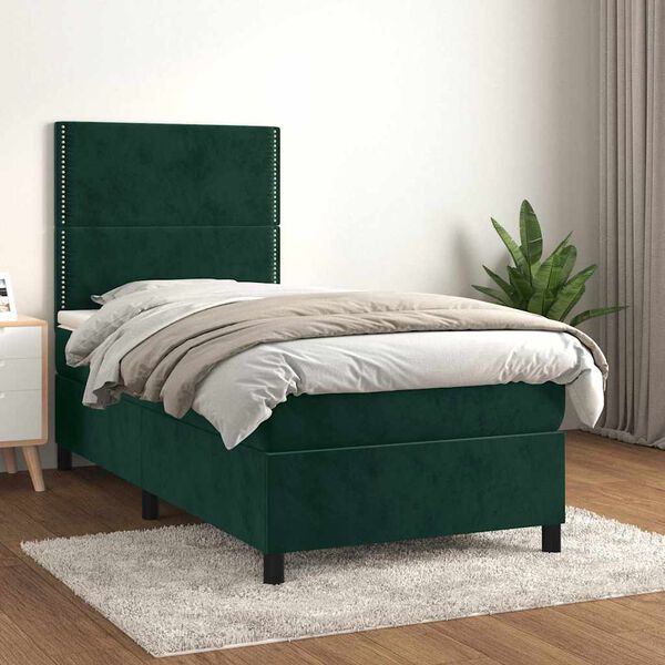 vidaXL Boxspringbett mit Matratze Dunkelgr&uuml;n 90x190 cm Samt