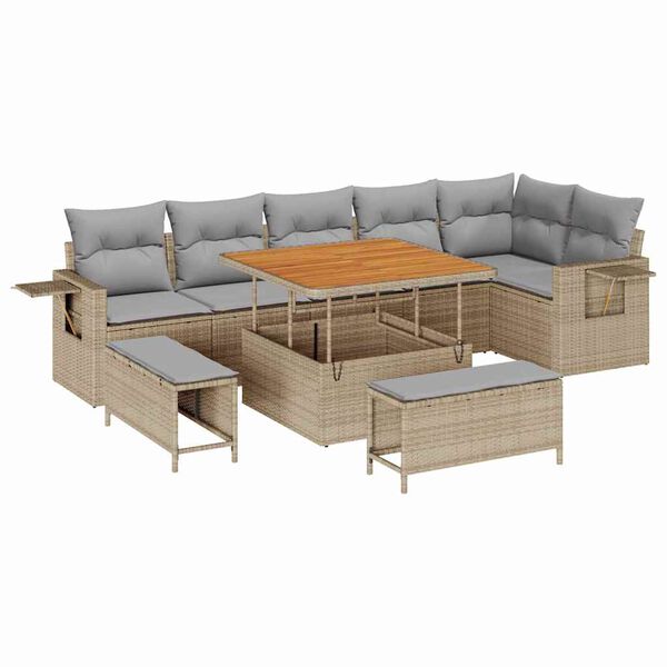 vidaXL Gartensofa-set mit Kissen 11 pcs Beige und Hellgrau Poly-Rattan