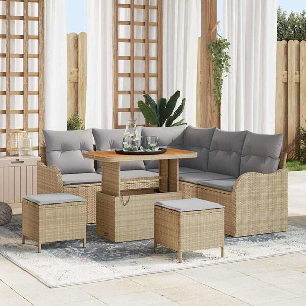 vidaXL Garten-Sofa-Set mit Kissen mit Kissen 8 pcs Beige und Hellgrau