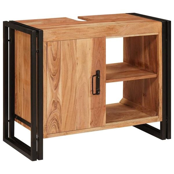 vidaXL Waschbeckenunterschrank mit Tür Massivholz Akazie und Eisen