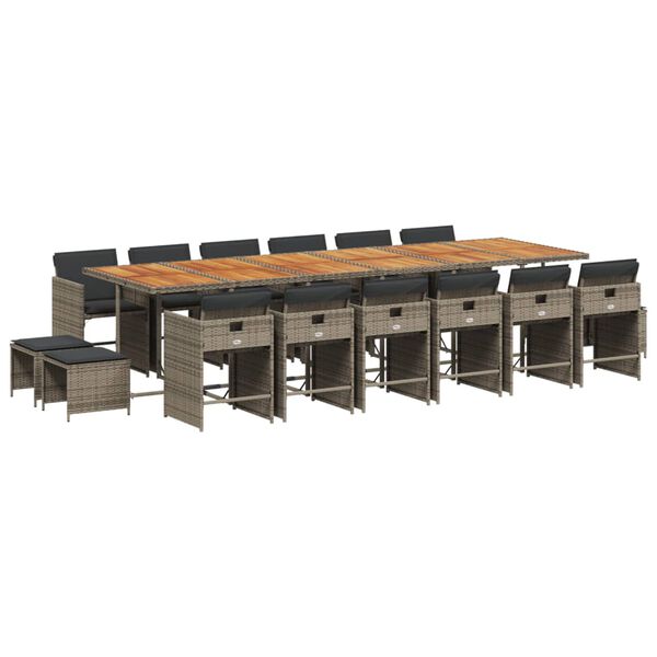 vidaXL 17-tlg. Garten-Essgruppe mit Kissen Grau Poly Rattan