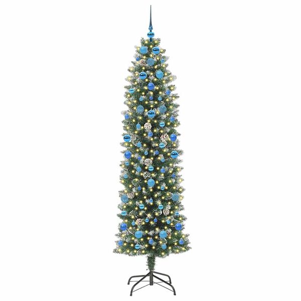 vidaXL K&uuml;nstlicher schlanker Weihnachtsbaum Gr&uuml;n und Wei&szlig; 210 cm