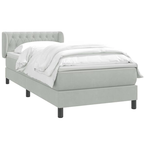 vidaXL Boxspringbett mit Matratze Hellgrau 100x210 cm Samt