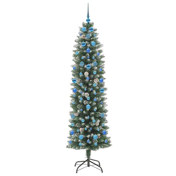 vidaXL K&uuml;nstlicher schlanker Weihnachtsbaum Gr&uuml;n und Wei&szlig; 210 cm