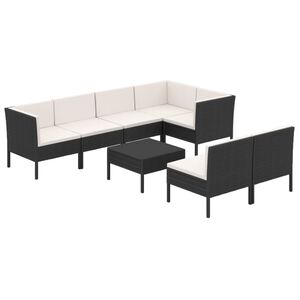 vidaXL 8-tlg. Garten-Lounge-Set mit Auflagen Poly Rattan Schwarz