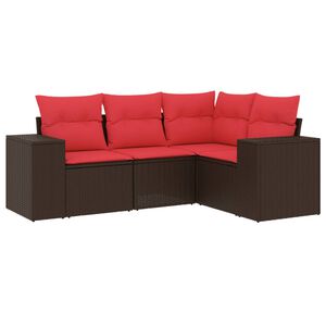 vidaXL 4-teiliges Gartensofa-Set mit Kissen, braun, Polyrattan