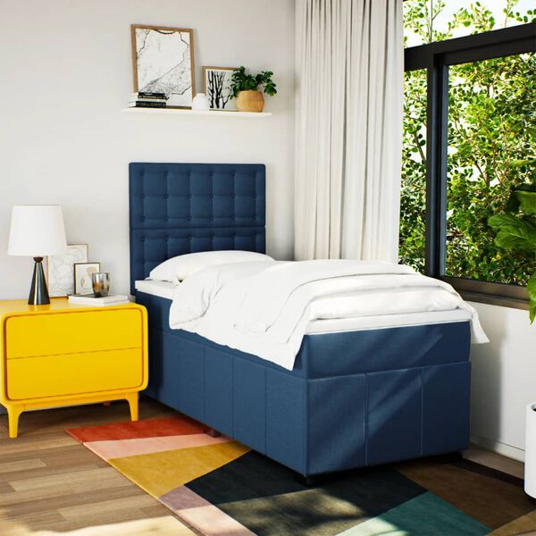 vidaXL Boxspringbett mit Matratze Blau 100x200 cm Stoff