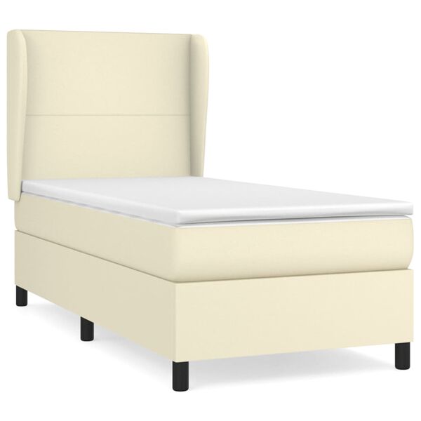 vidaXL Boxspringbett mit Matratze Creme 90x190 cm Kunstleder