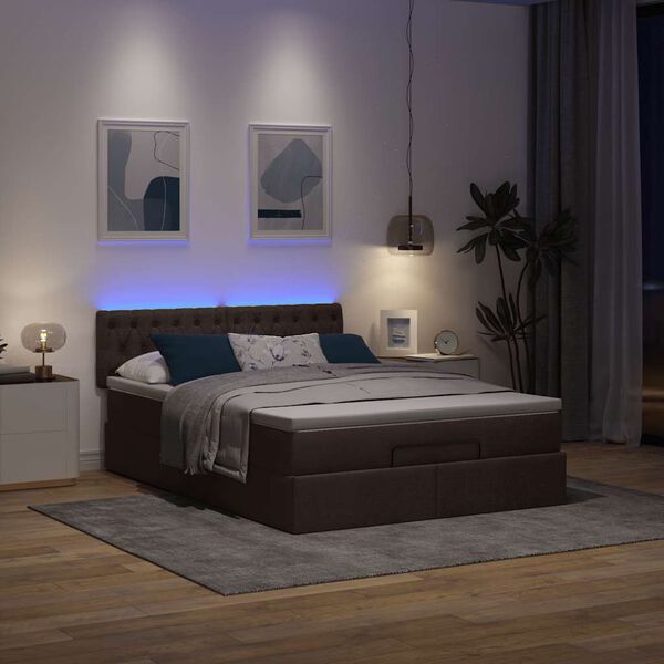 vidaXL Ottoman-Bett mit Matratze & LEDs Dunkelbraun 140x200 cm Stoff