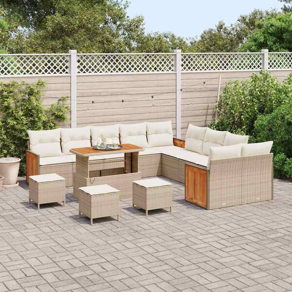 vidaXL Gartensofa-set mit Kissen 18 pcs Beige und Creme Poly-Rattan