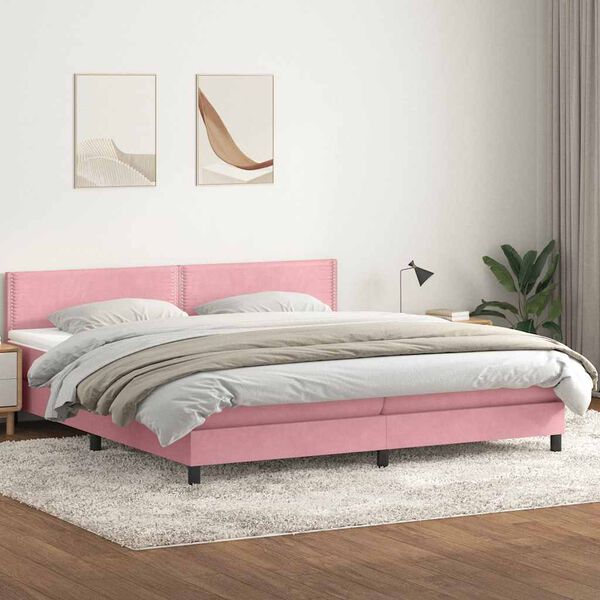 vidaXL Boxspringbett mit Matratze & LED Rosa 180x220 cm Samt