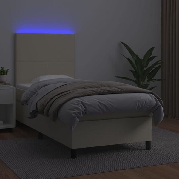 vidaXL Boxspringbett mit Matratze & LED Creme 100x200 cm Kunstleder
