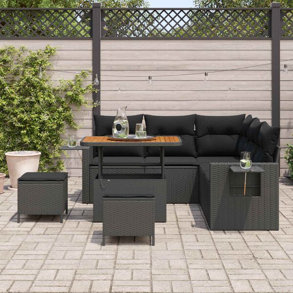 vidaXL Gartensofa-set mit Kissen 9 pcs Schwarz Poly-Rattan